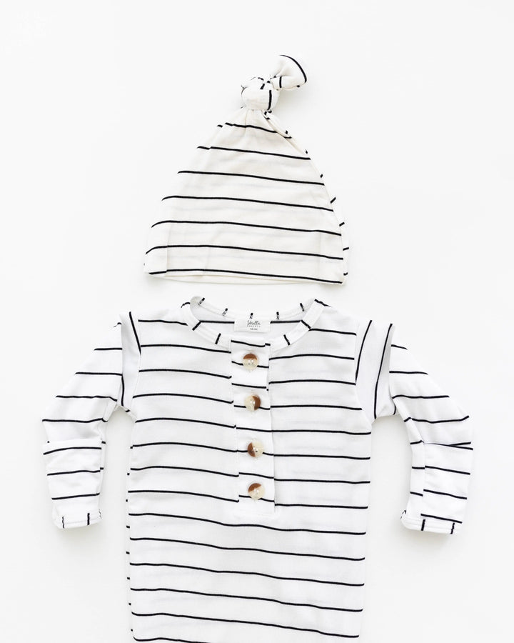 Newborn Knotted Baby Gown Set - Black Stripes