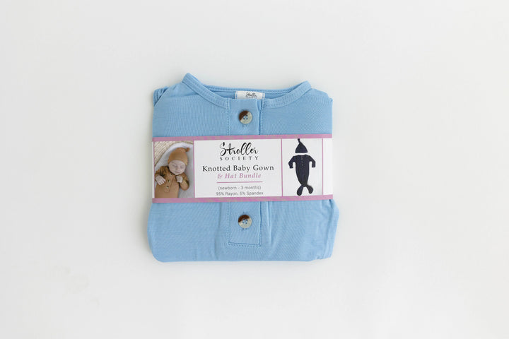 Newborn Knotted Baby Gown Set - Baby Blue