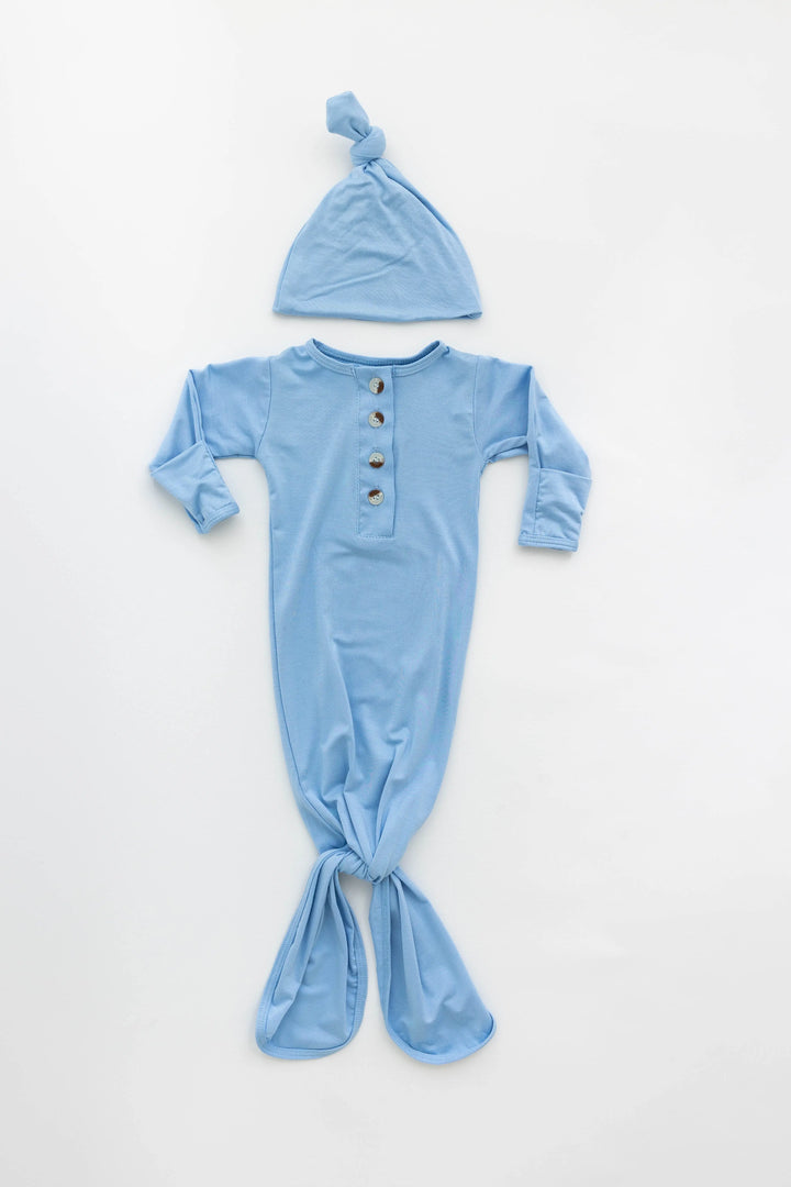 Newborn Knotted Baby Gown Set - Baby Blue