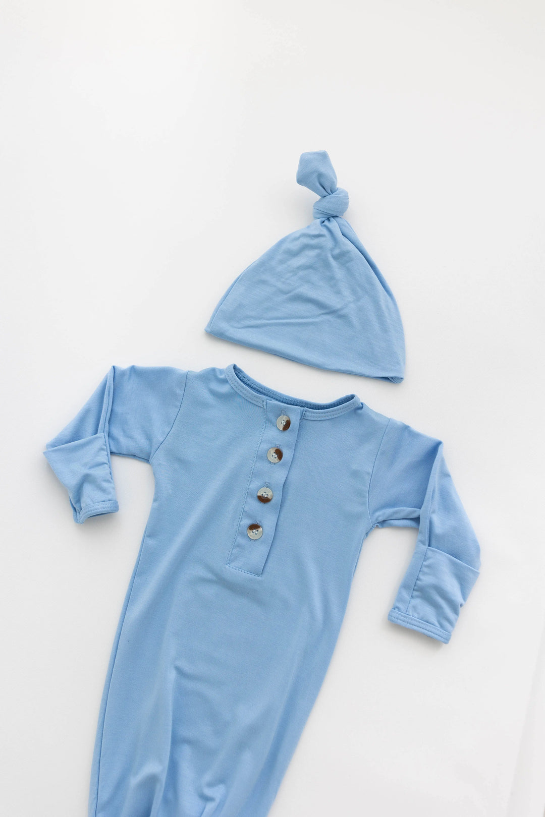 Newborn Knotted Baby Gown Set - Baby Blue