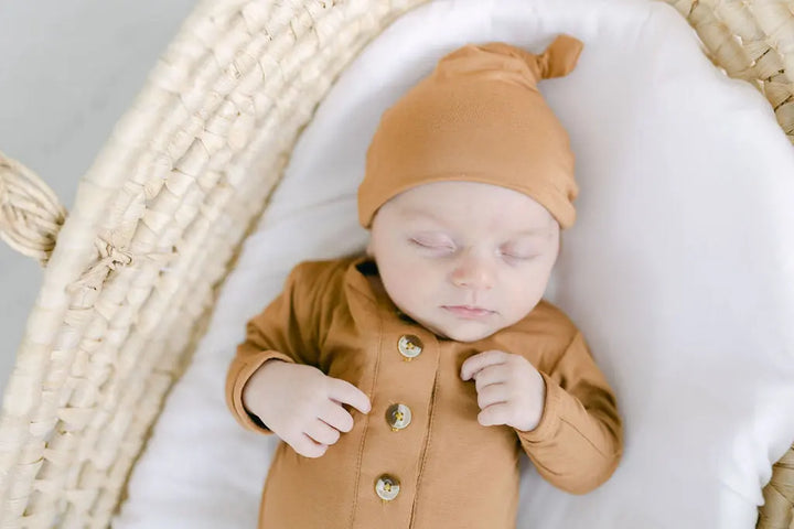 Newborn Knotted Baby Gown Set - Camel Brown