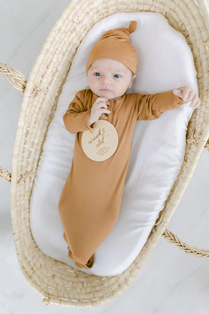 Newborn Knotted Baby Gown Set - Camel Brown