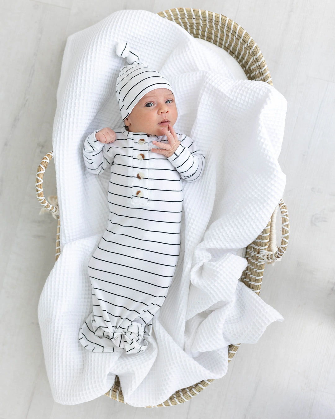 Newborn Knotted Baby Gown Set - Black Stripes