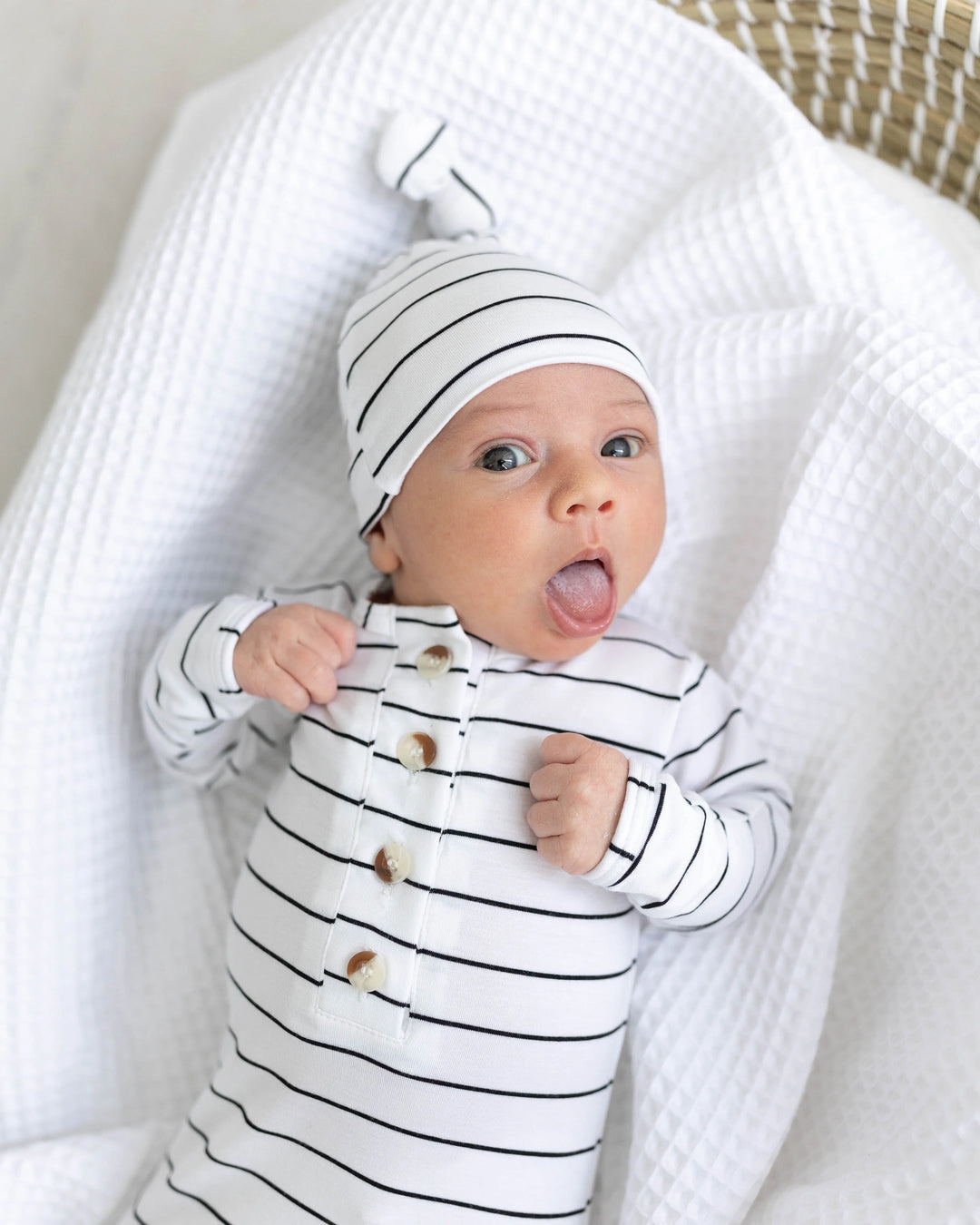 Newborn Knotted Baby Gown Set - Black Stripes
