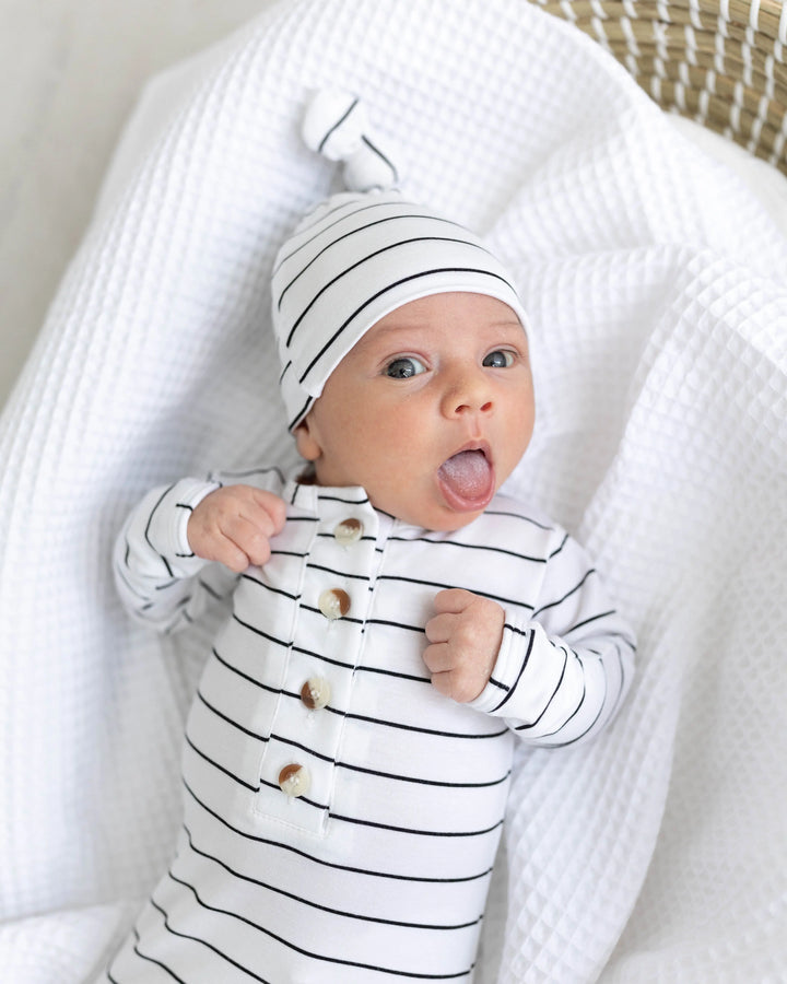 Newborn Knotted Baby Gown Set - Black Stripes