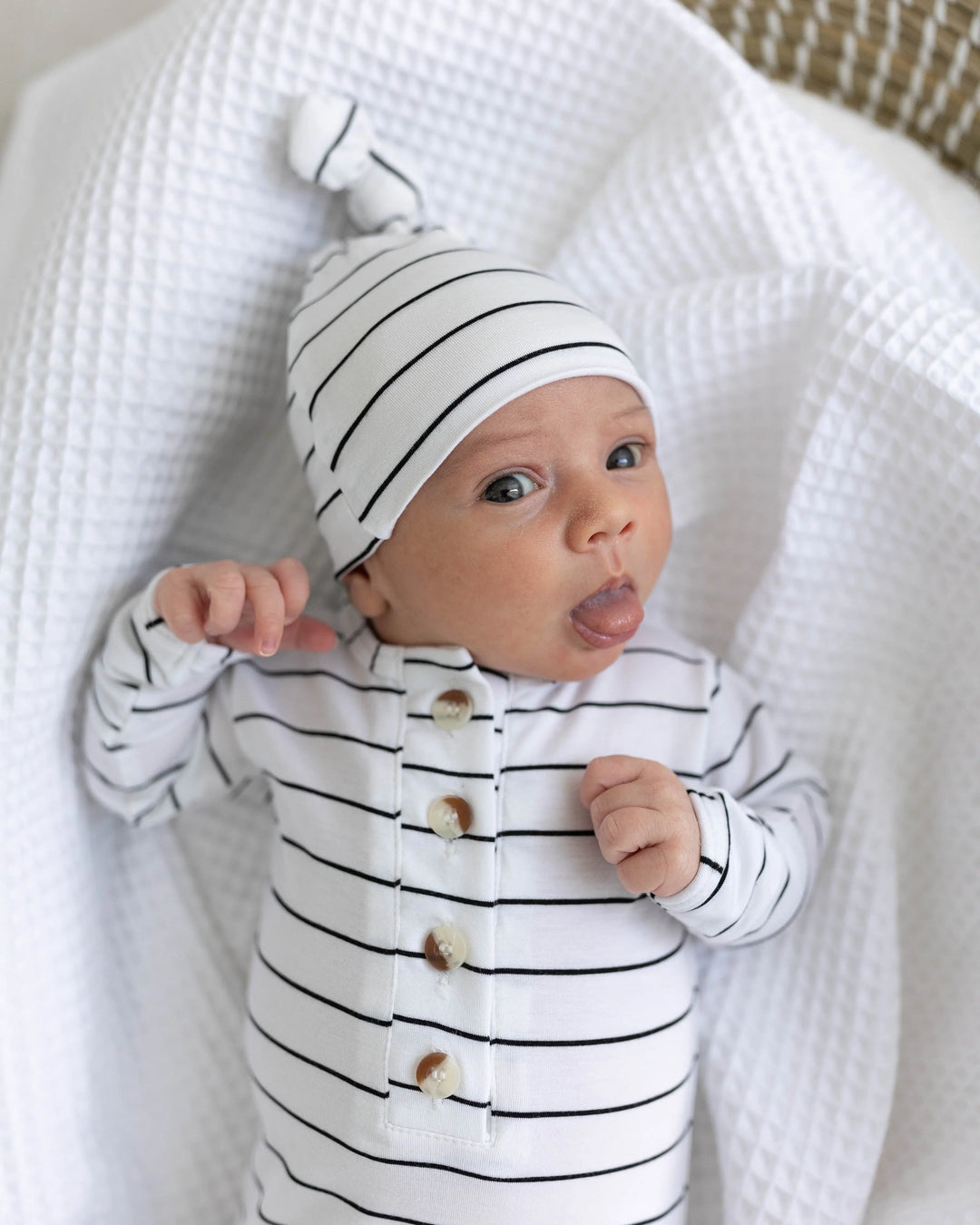 Newborn Knotted Baby Gown Set - Black Stripes