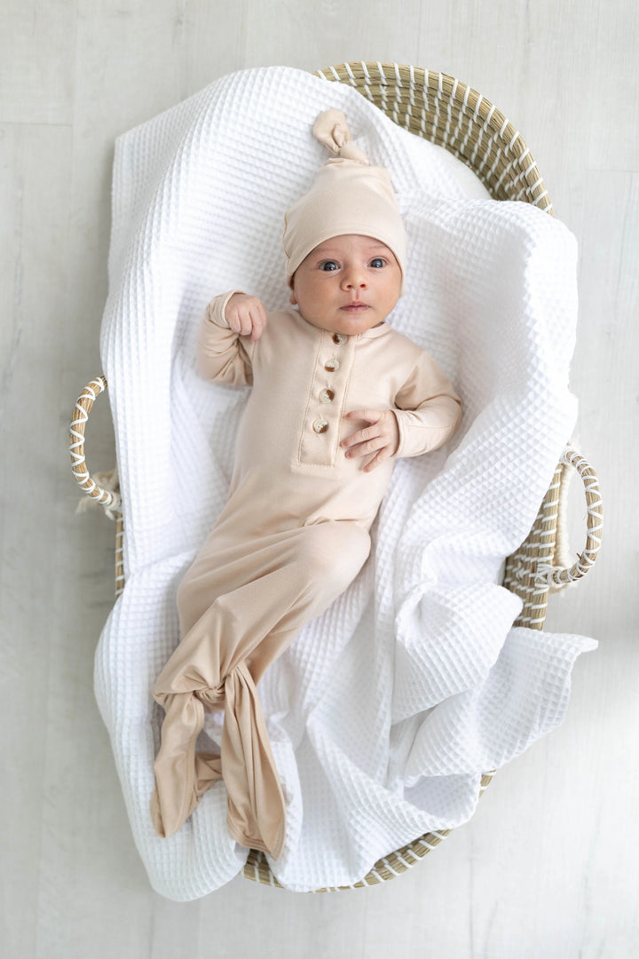 Newborn Knotted Baby Gown Set - Sand