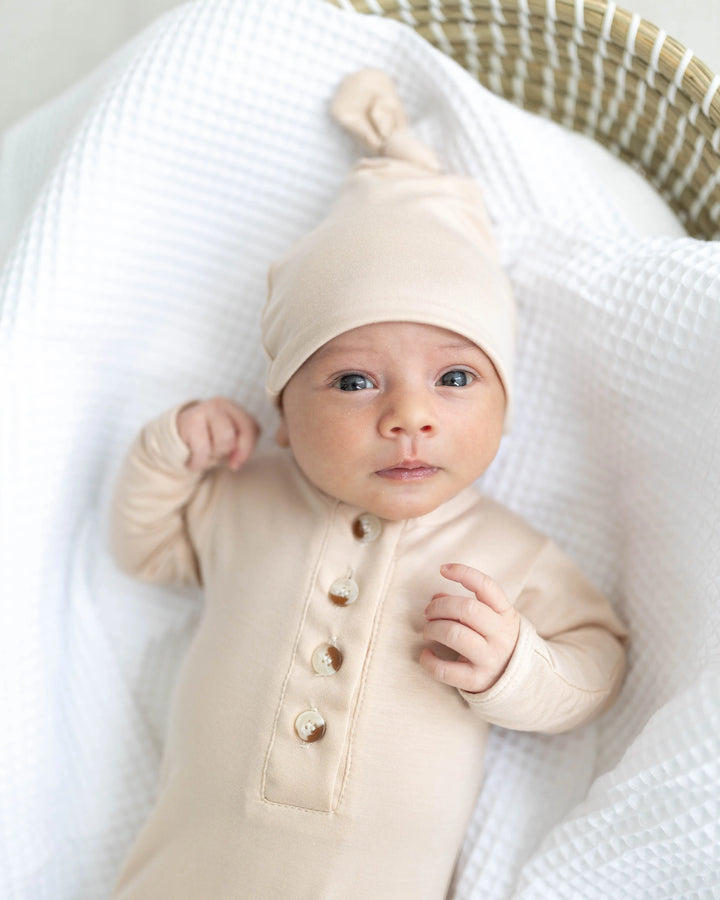 Newborn Knotted Baby Gown Set - Sand
