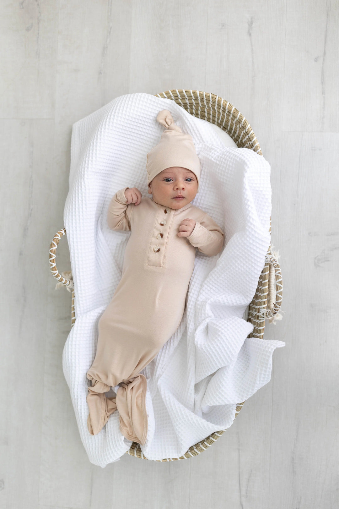 Newborn Knotted Baby Gown Set - Sand