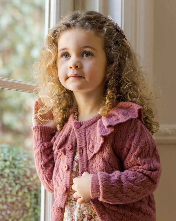Ruffle Cardigan - Raspberry