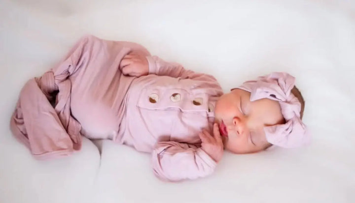 Newborn Knotted Baby Gown Set - Dusty Pink