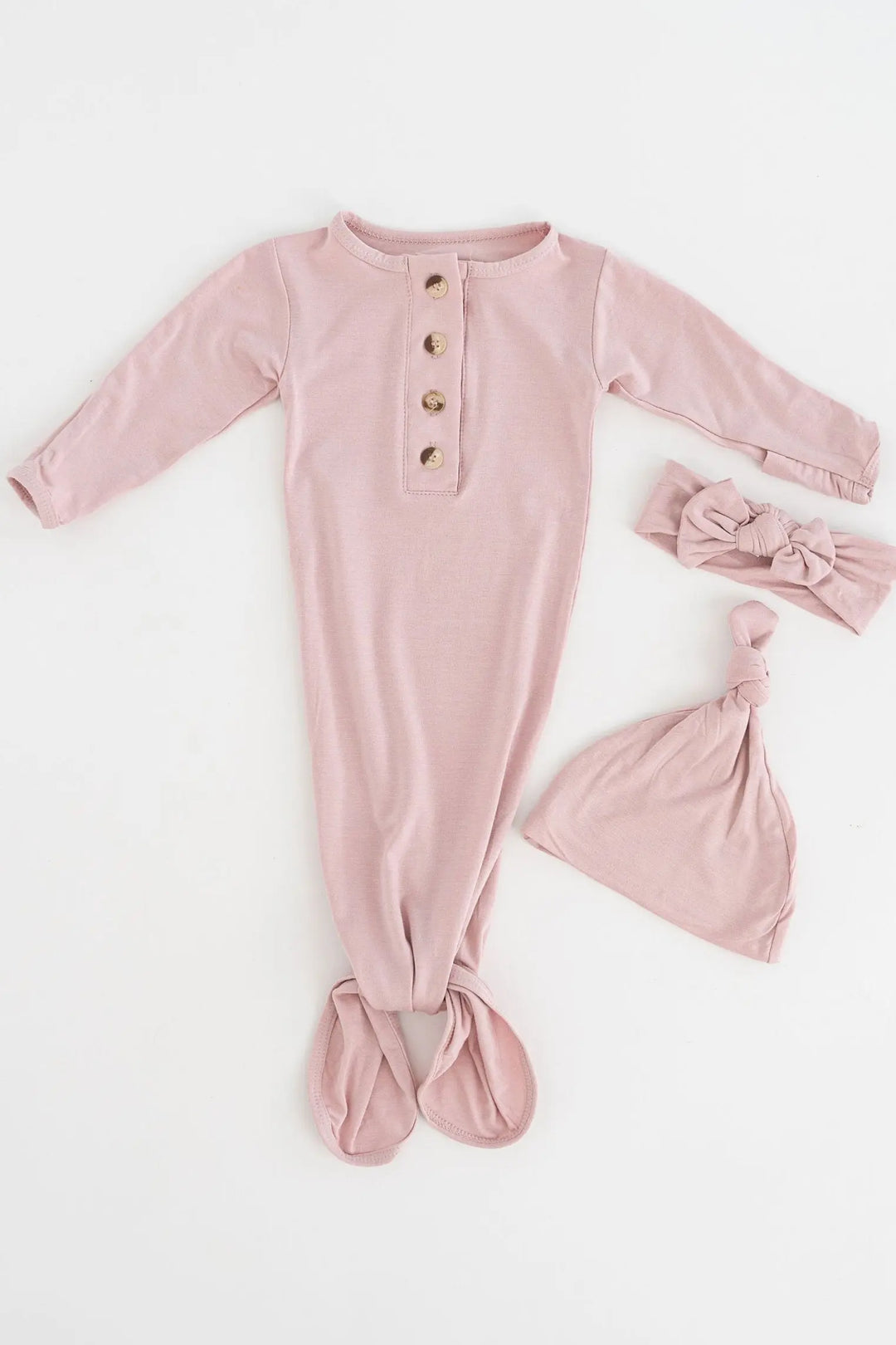 Newborn Knotted Baby Gown Set - Dusty Pink