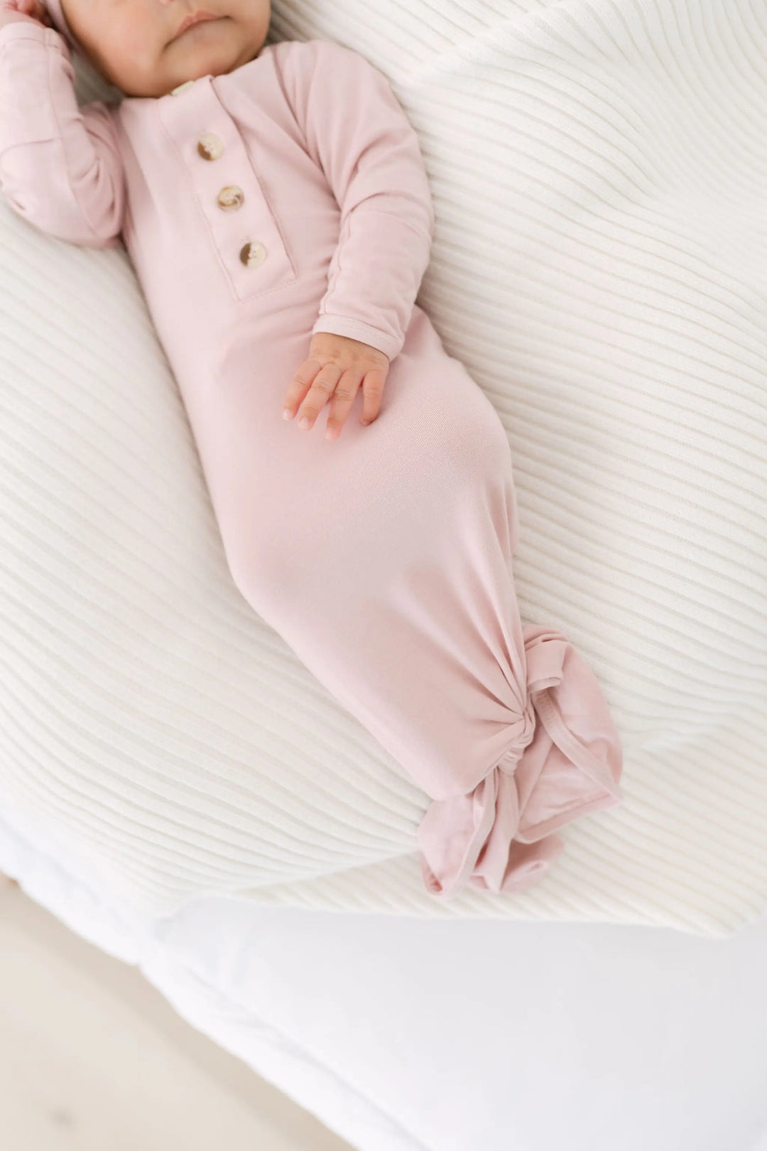 Newborn Knotted Baby Gown Set - Dusty Pink