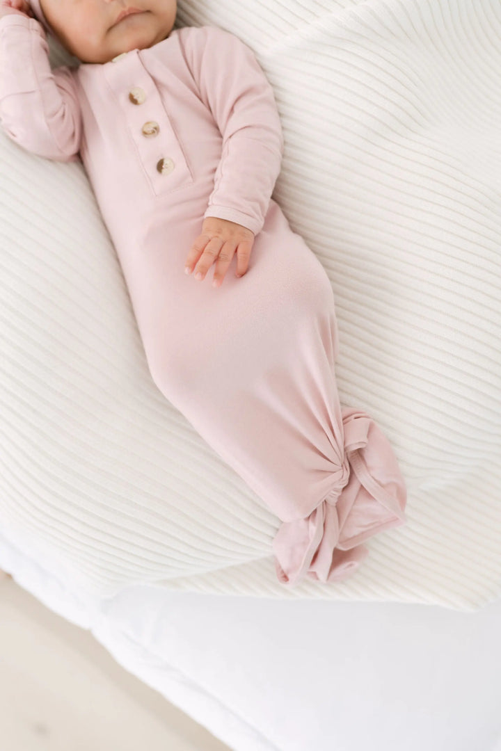 Newborn Knotted Baby Gown Set - Dusty Pink