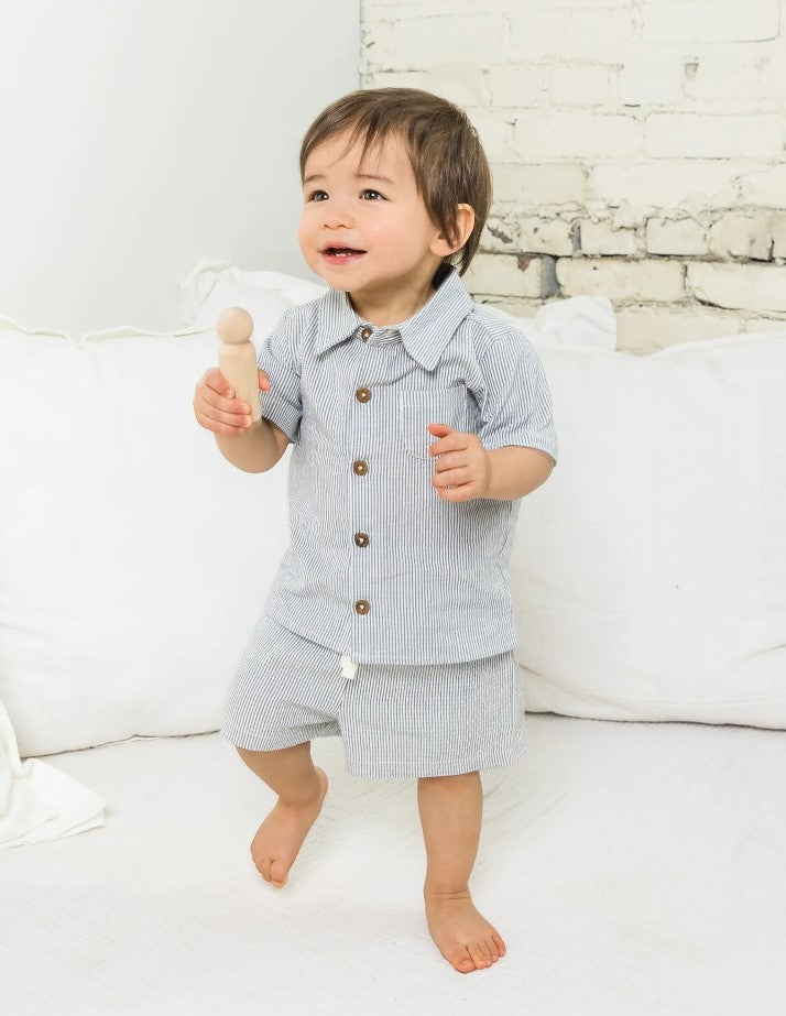Organic Baby and Kids Nixie Seersucker Shorts - Shore Stripe