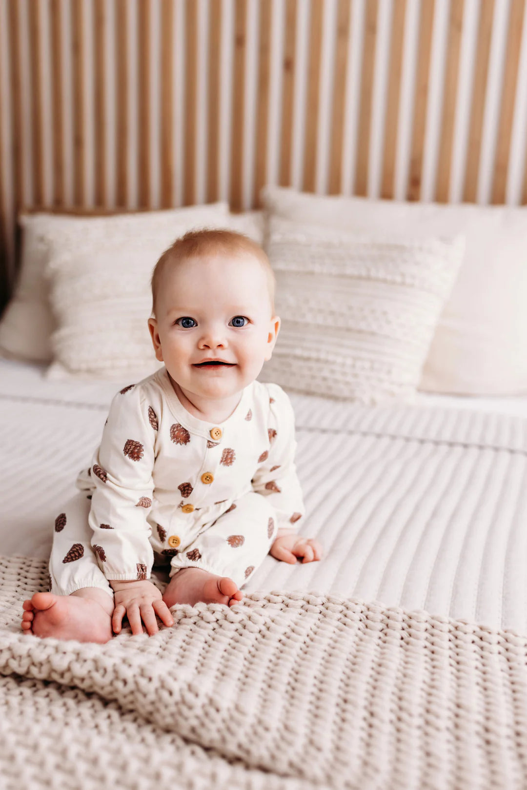 Gathered Button Romper - Pinecones