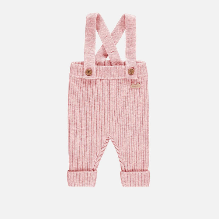 Pink mottled knit pants with straps in angora-effect