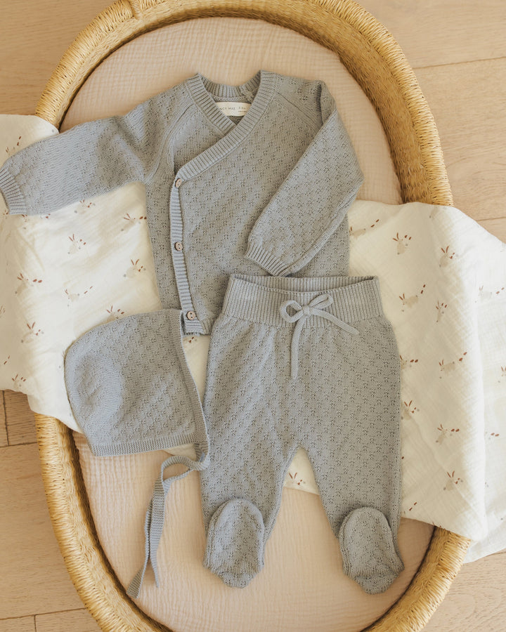 Knit Wrap Top + Pant Set - Steel Blue