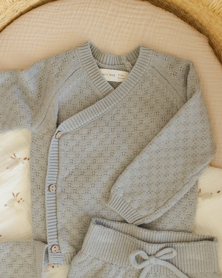 Knit Wrap Top + Pant Set - Steel Blue