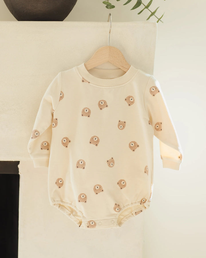 Crewneck Bubble Romper - Brown Bear