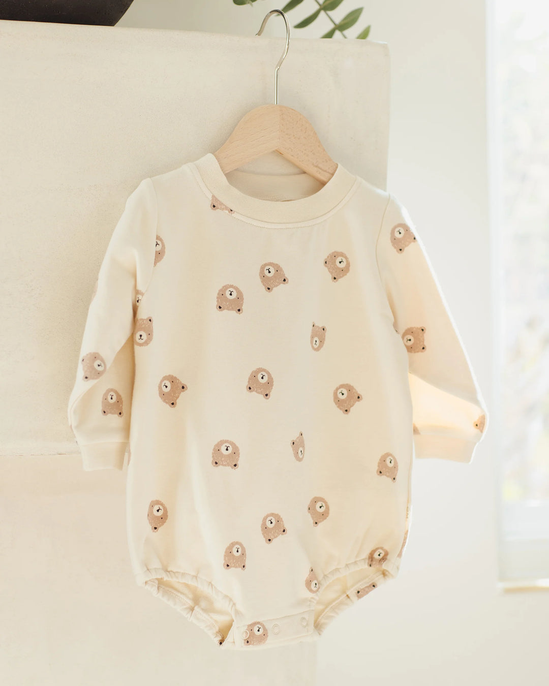 Crewneck Bubble Romper - Brown Bear