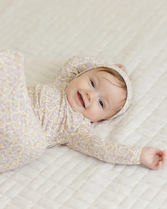 Knotted Baby Gown + Hat Set - Purple Floral