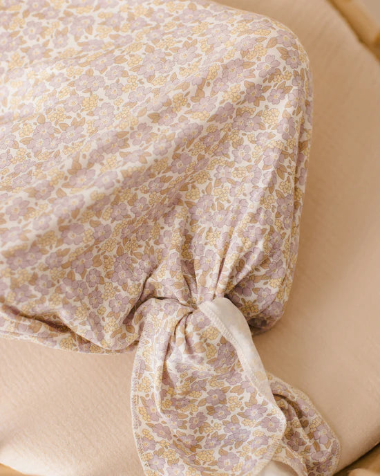 Knotted Baby Gown + Hat Set - Purple Floral