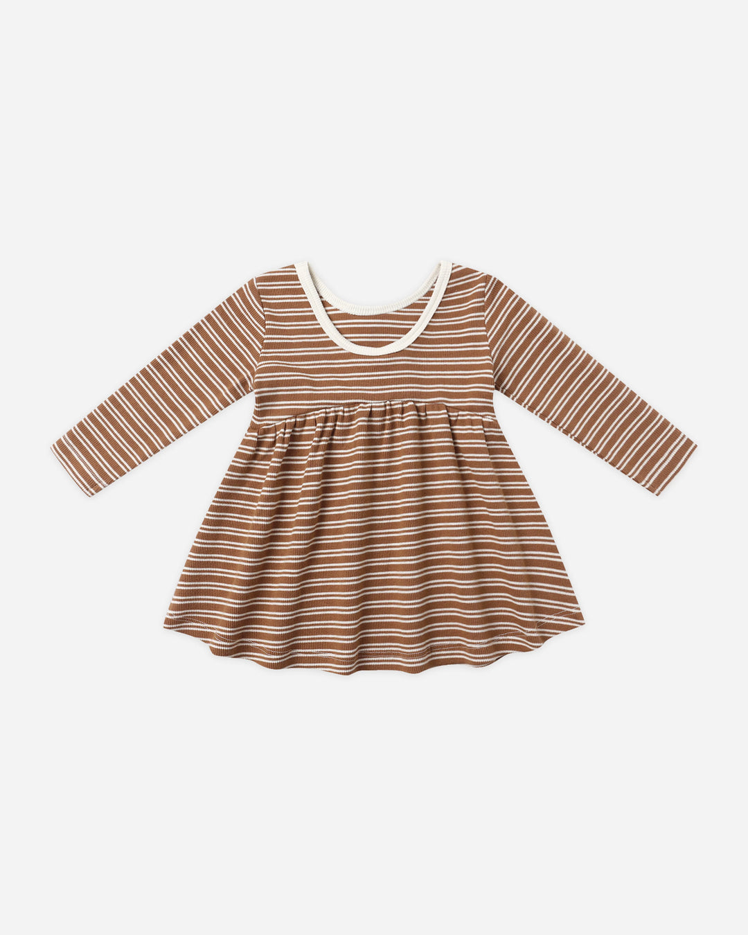 Ribbed Long Sleeve Dress - Cedar Micro Stripe
