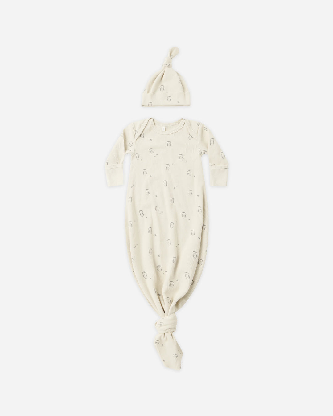 Knotted Baby Gown + Hat Set - Owls
