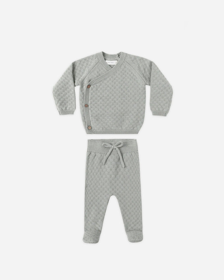 Knit Wrap Top + Pant Set - Steel Blue