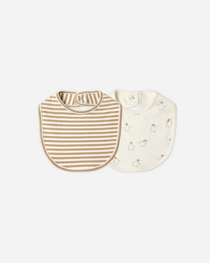 Jersey Snap Bib, 2 pack - Gold Strip, Penguins