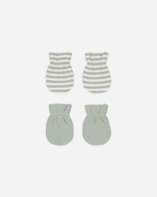 No Scratch Mittens, 2-pack - Sage, Sage Stripe