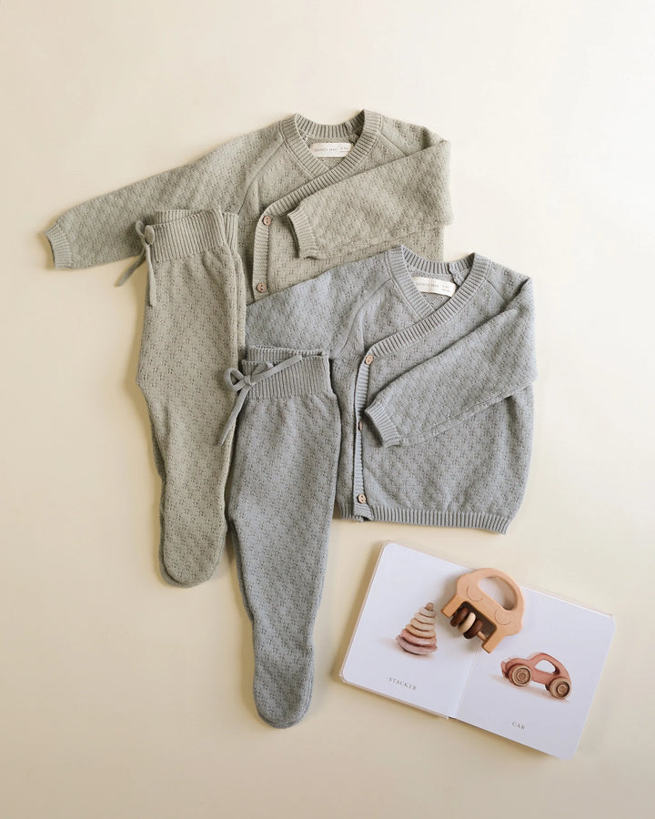 Knit Wrap Top + Pant Set - Steel Blue