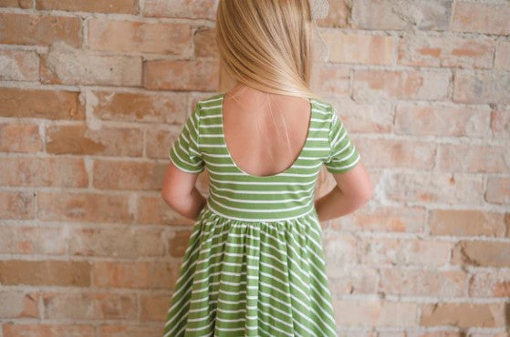Classic Twirl Dress in Asparagus Stripe