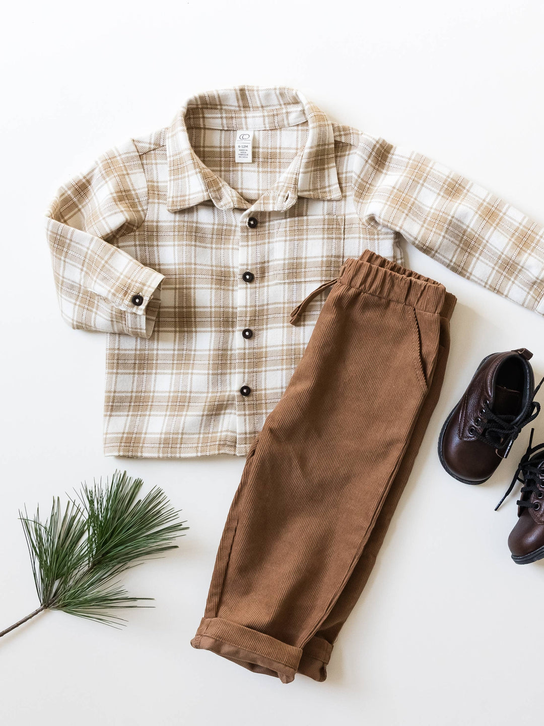 Logan Flannel Collard Button Down - Latte Plaid