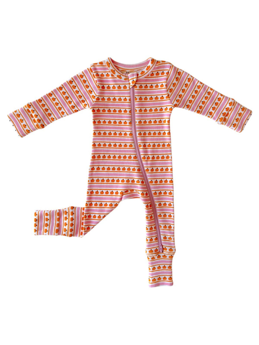 Pumpkin Stripe Pink - Organic 2-Way Zip Romper