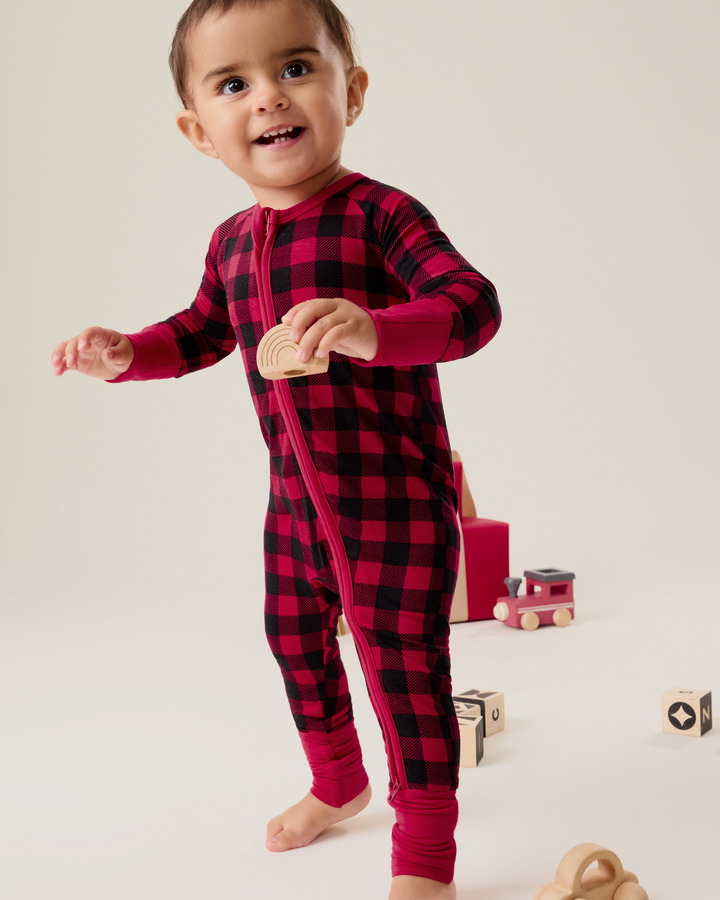 Bamboo Baby Pajama Holiday Print - Red Plaid