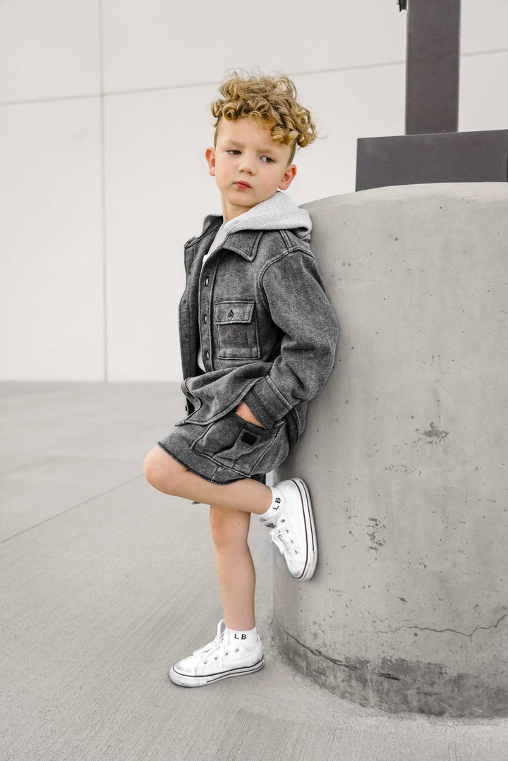 Lightweight Hooded Shacket - Charcoal Wash