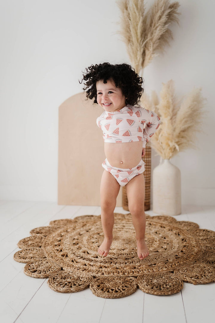 Girl's Crop Two-Piece Swim Set in Watermelon
