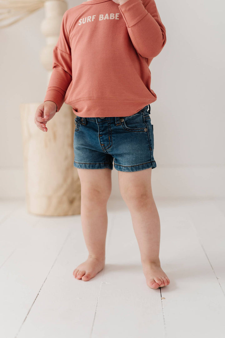 Girl's Denim Shorts in Mid Blue Wash