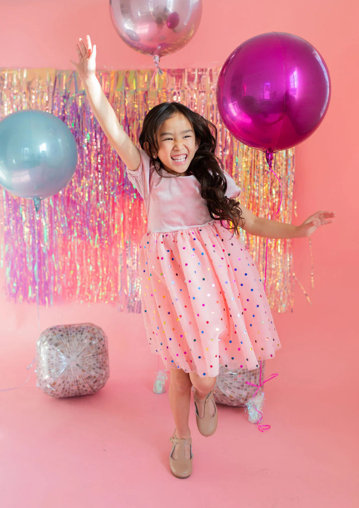 Diana in Soft Pink Confetti | Girls Luxury Dress
