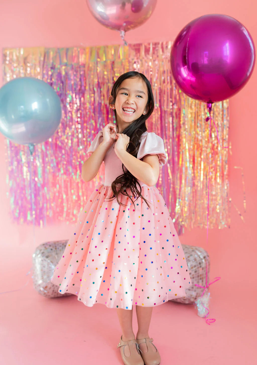 Diana in Soft Pink Confetti | Girls Luxury Dress