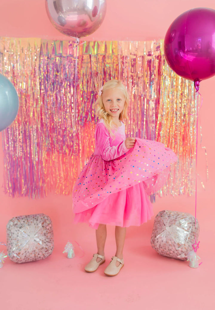 Gwen in Bubblegum Confetti | Girls Luxury Dress