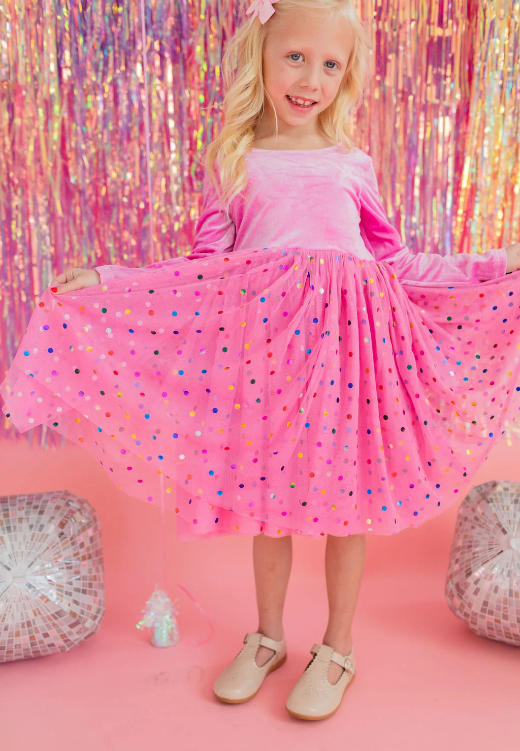 Gwen in Bubblegum Confetti | Girls Luxury Dress