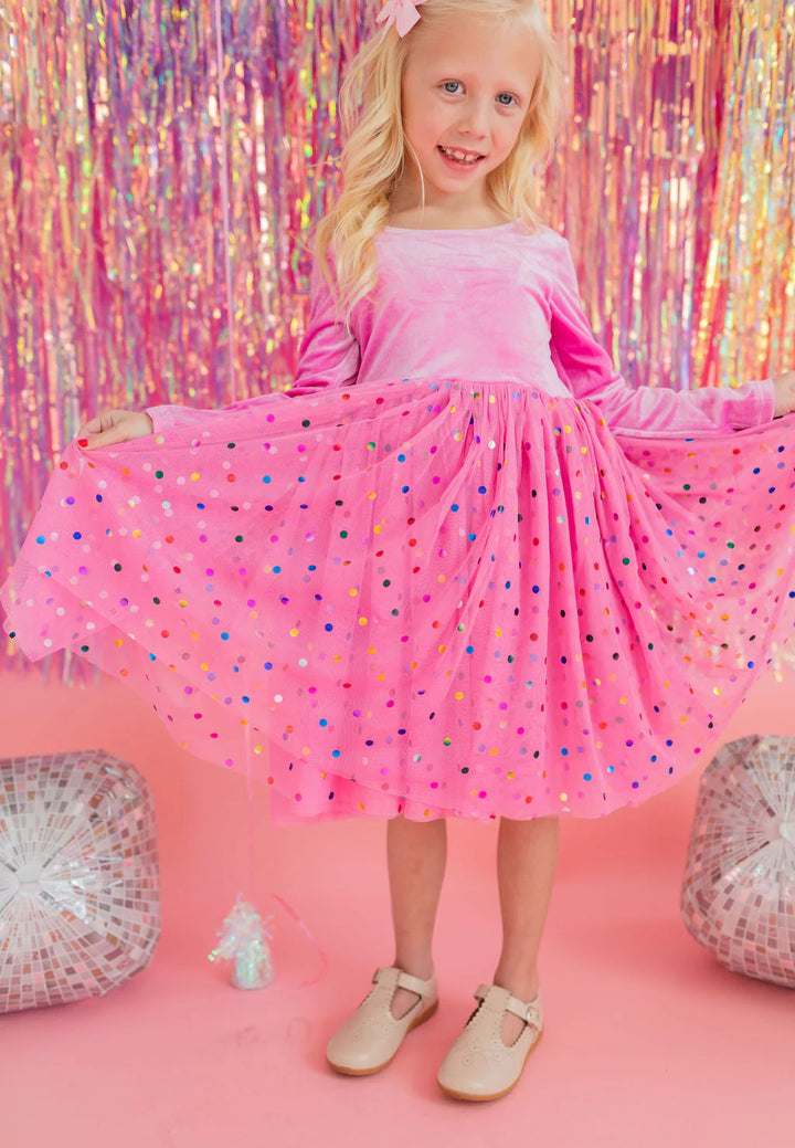 Gwen in Bubblegum Confetti | Girls Luxury Dress