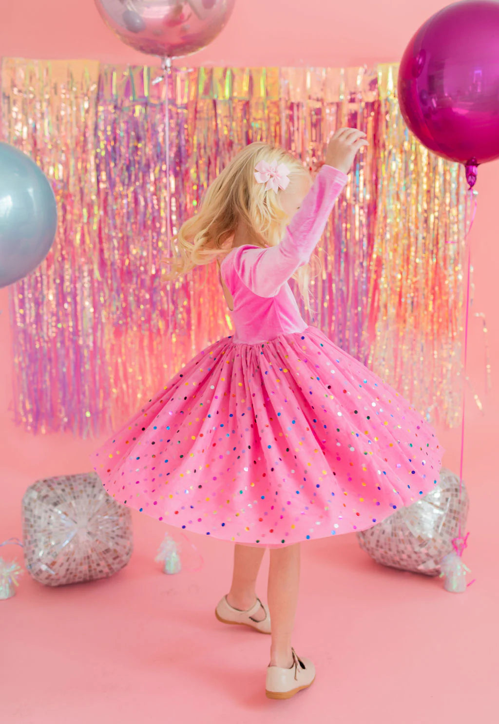 Gwen in Bubblegum Confetti | Girls Luxury Dress