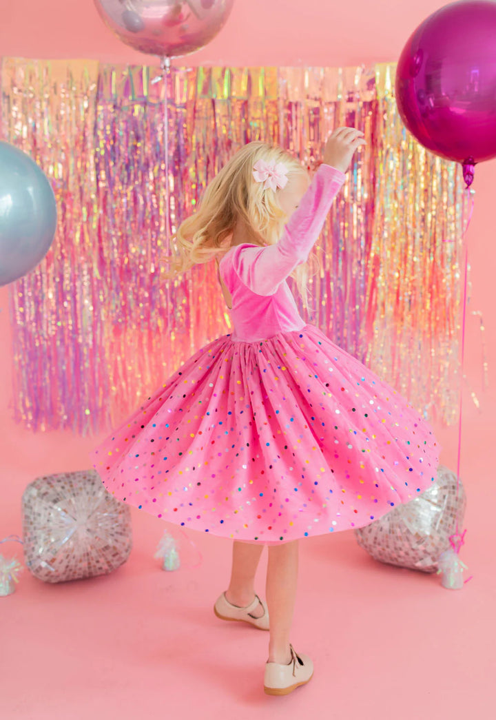 Gwen in Bubblegum Confetti | Girls Luxury Dress