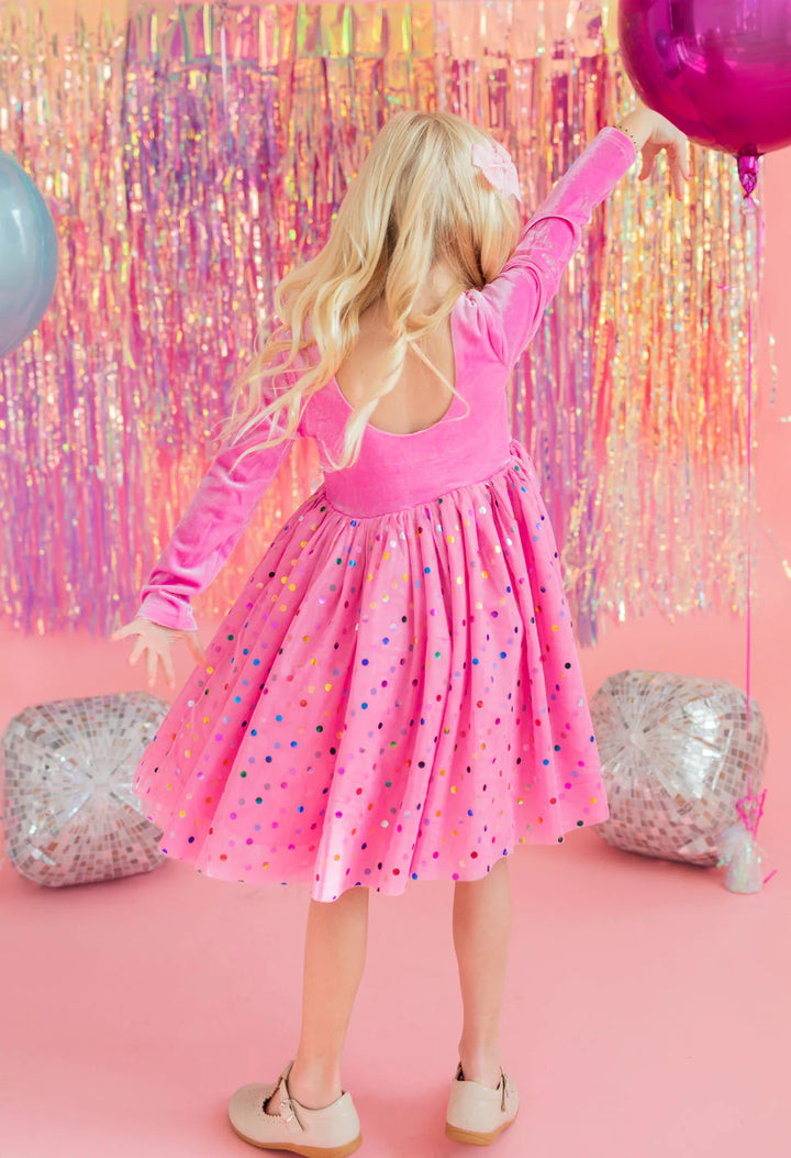 Gwen in Bubblegum Confetti | Girls Luxury Dress
