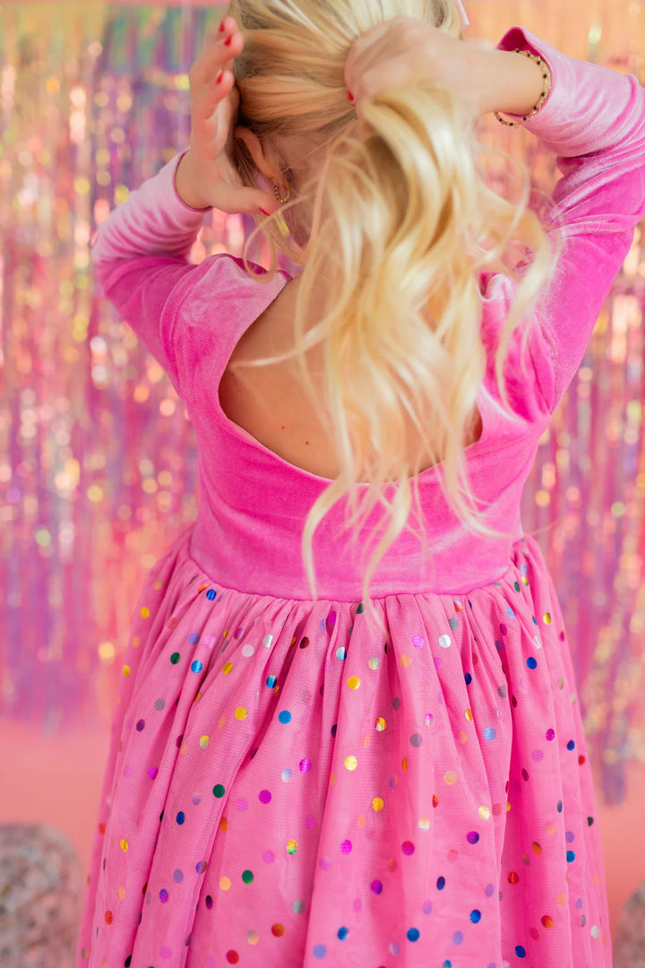 Gwen in Bubblegum Confetti | Girls Luxury Dress
