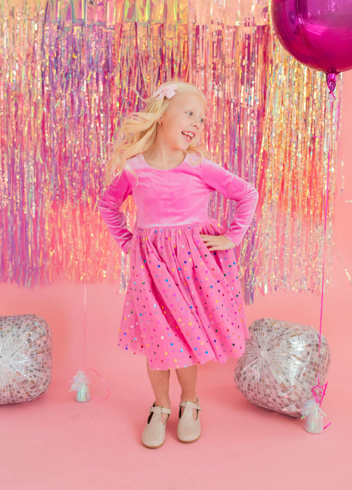 Gwen in Bubblegum Confetti | Girls Luxury Dress